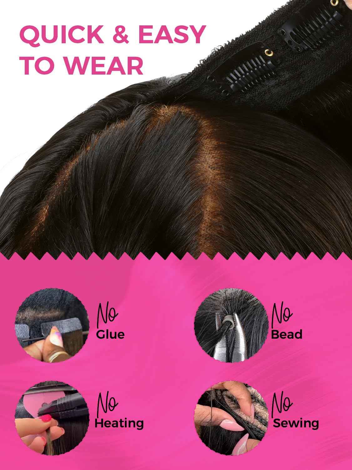 Lashey V Shape Invisible Clip in & Lace Clip in Hair Extensions Human Hair, 18 Inch 120g Set (1 V-Shaped + 2pcs Lace Clip ins), Natural Black Body Wave No Leave Out Hair Extension for Women