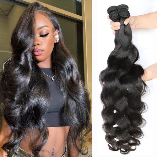 Releek Body Wave Bundles Human Hair 100% Unprocessed Body Weave Raw Hair 10A Brazilian Virgin Hair 4 Bundles (16 16 18 18 Inch) Natural Black Color Hair Extensions For Black Women