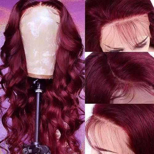 SUPERNOVA Lace Front Wigs Human Hair Burgundy Body Wave 5x5 Transparent Lace Closure Wigs For Black Women 180% Density Pre Plucked Red Wig Hair (16inches)