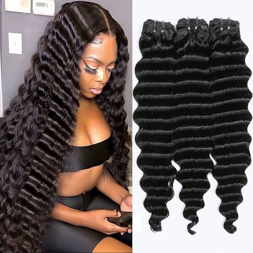 Loose Deep Wave Bundles Human Hair Bundles 12A Loose Deep Curly Bundles Human Hair Wet and Wavy Bundles Brazilian Virgin Loose Deep Wave Human Hair 3 Bundles Deep Curly Human Hair Extensions