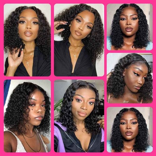 FQ Brazilian Deep Wave Bundles with Closure Deep Curly Weave Human Hair Bundles with Lace Closure Unprocessed Virgin Hair Weft Bundles and 4x4x1 Closure(12 14 16+10, 70g/bundle)