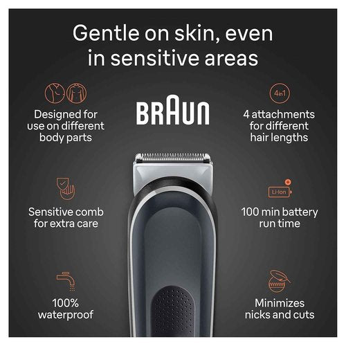 Braun Body Groomer Series 5 5360, Body Groomer for Men, for Chest, Armpits, Groin, SkinSecure Technology for Gentle Use and Clean Shave Attachment, Waterproof, Cordless with 100-min Run Time