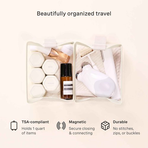 Cadence Parcel - Clear Kit with Magnetic Closure - Durable and Leak-Resistant Travel Toiletry Kit - TSA-Compliant & Modular Design - Hygiene Bag for Travel Essentials - 1 Qt - Pebble