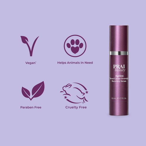 PRAI Beauty Ageless Throat Caviar Overnight Recovery Serum for Instantly Ageless Neck, Neck Firming and Tightening Serum, 1.7 Oz