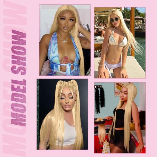 Rruaneal 30 Inch 613 Lace Front Wig Human Hair Blonde 13X6 HD Transparent Lace Front Wigs Human Hair 220% Density Blonde Glueless Wigs 613 HD Straight Lace Frontal Wigs Pre Plucked