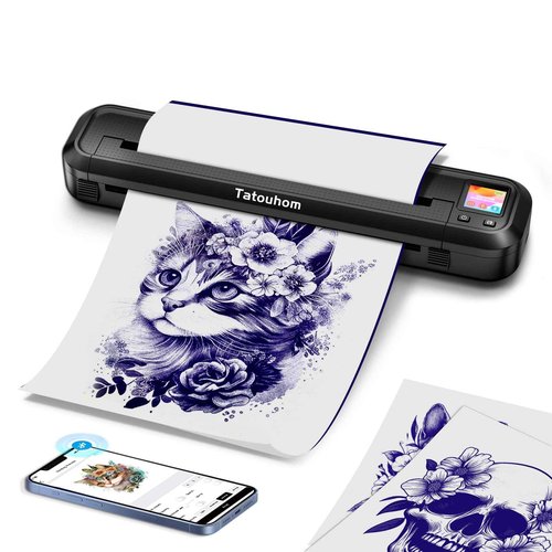 Tattoo Stencil Printer with 10 Pcs Transfer Paper, 2500mA Wireless Bluetooth Thermal Tattoo Machine, 3D Preview, Drawing Design, Tattoo Kit for Tattoo Artists & Beginners, Phone/Pc
