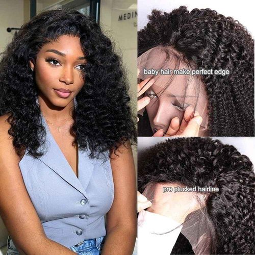 Bestdilin Kinky Curly Wig Human Hair 13x6 Lace Frontal 220% Density 16 Inch Afro Kinky-Curly Bob HD Transparent Lace Front Wig for Women Pre Plucked With Baby Hair Glueless Short Kinky Curly Wigs