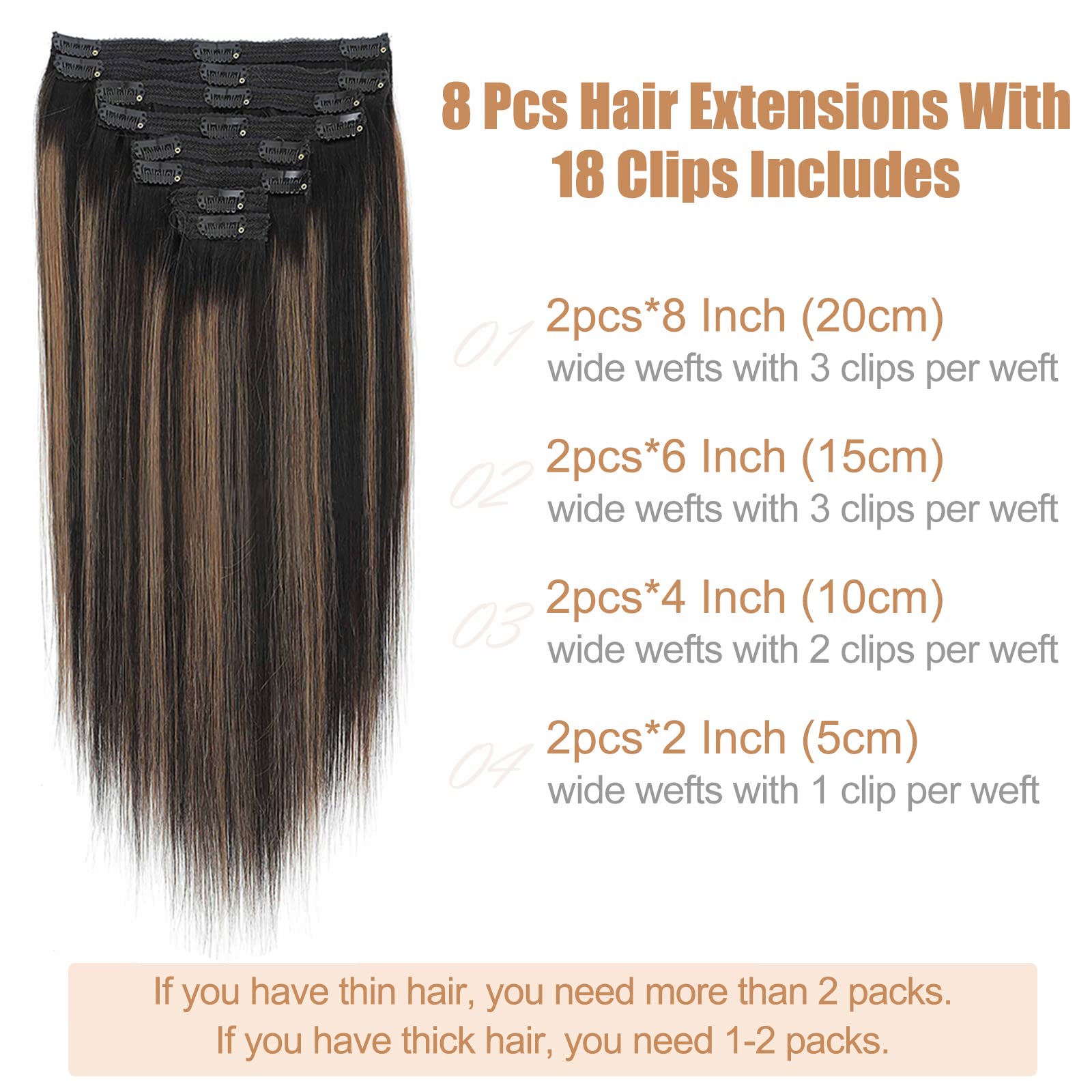Goulus Human Hair Extensions Clip in 8PCS 120g Balayage Natural Black Mixed Chestnut Brown Remy Human Hair Clip ins Hair Extensions Real Human Hair Extensions(1B/6/1B,16inch)