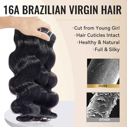 WEQUEEN Bundles Human Hair Body Wave 16A Brazilian Virgin Hair Bundles 16 18 20 Inch Thick Weave Natural Black