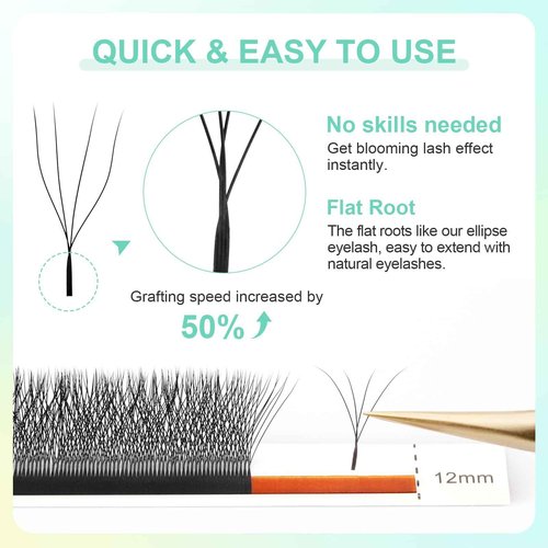 NAGARAKU 4D W Shape Eyelash Extension 5 Trays in 1 Pack Volume Premade Fans Pestañas Faux Mink Matte Black Cluster Easy Fanning False Lashes for Professional Beauty Salon (0.07 D Curl 8-15mm Mix)