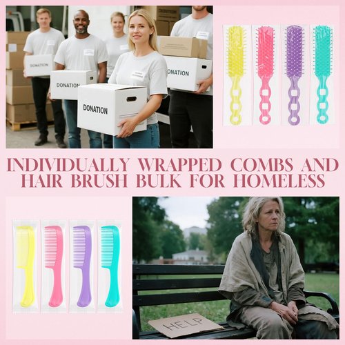Hair Brush and Combs Bulk Individually Wrapped for Homeless,Disposable Hair Combs Bulk Hair Brushes Detangling Hairbrush for Women Shelter Nursing Hotel Church Charity Supplies (pack of 240)