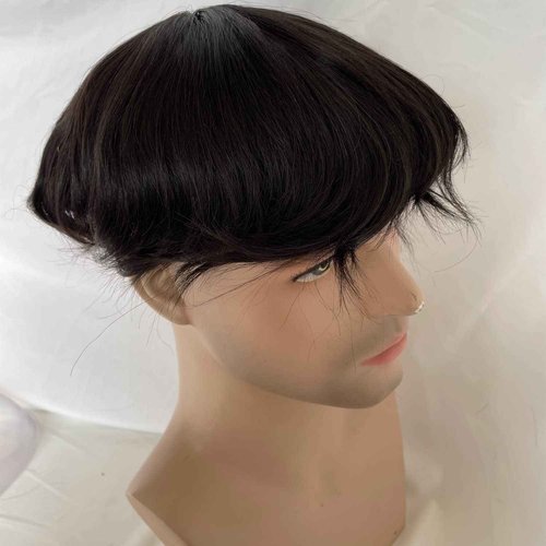 Voloria Men's Hairpiece European Human Hair Toupee 10x8inch HD Swiss Lace Super Thin Skin Back Hair Replacement Wig Natural Black Color