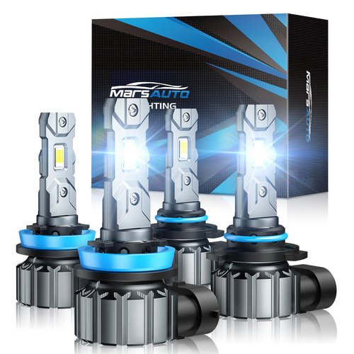 Marsauto M1S 9005/HB3 H11/H8/H9 Light Bulbs Combo, 800% Super Brighter H11 9005 Bulbs or Fog, 6000K HB3 H9 Cool White, 3 Min Plug and Play Lights Combo, IP68, Pack of 4