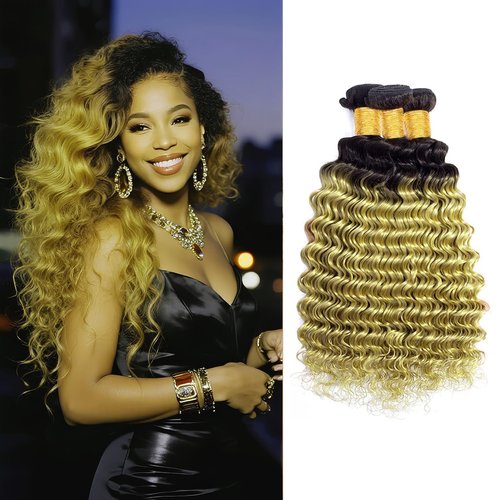LUMWAV Deep Wave Bundles 24 26 28 Inch 12A Soft And Thick T1B/27 100% Unprocessed Brazilian Remy Curly Human Hair Bundles for Black Women