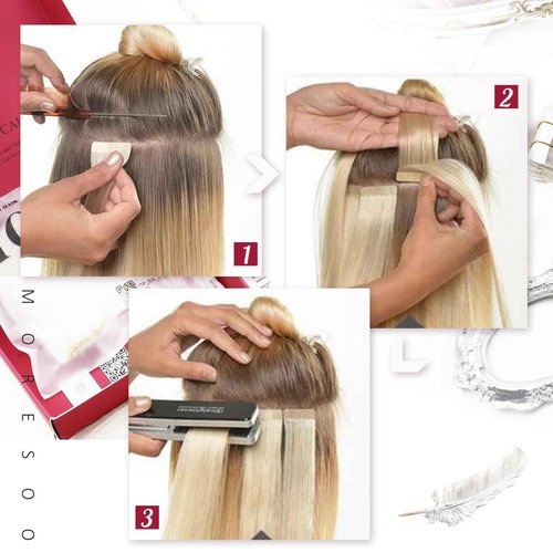 Moresoo Tape in Hair Extensions Real Human Hair Brown Hair Extensions Tape in Extensions Balayage Brown and Blonde Remy Glue in Extensions Straight Silky Hair 40Pcs 100g 18 Inch