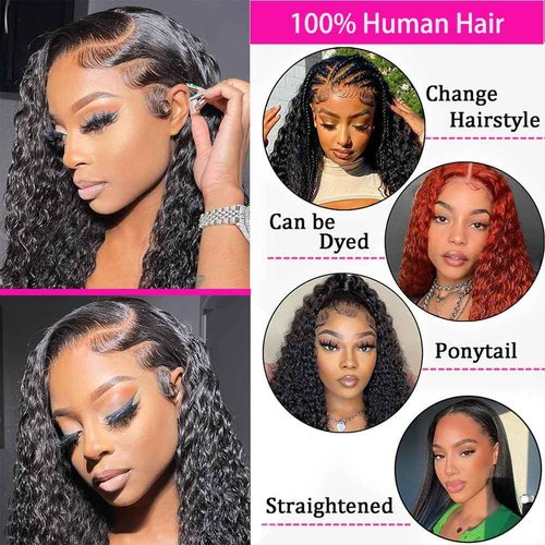 Silinli 200% Density 20 Inch 13x6 Deep Wave Lace Front Wigs Human Hair Curly HD Lace Front Human Hair Wig Pre Plucked 100% Real Human Hair No Synthetic Blend No Tangle No Shedding Triple Lifespan 3X