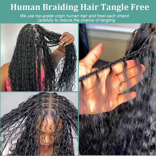 Human Braiding Hair for Boho Braids Human Hair Braiding Hair 22Inch Deep Wave Bulk Human Hair for Braiding No Weft 10A Wet and Wavy Human 2 Bundles/Pack Natural Color