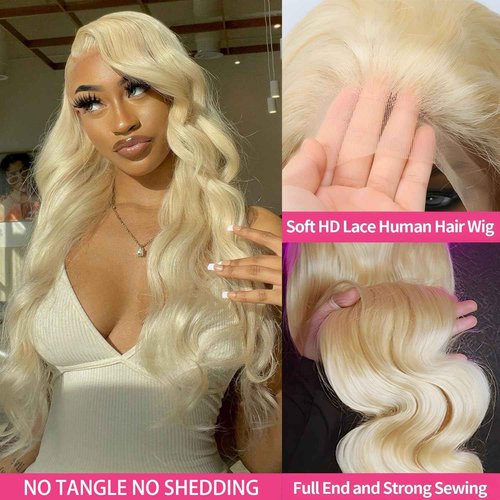 MMFZPHEIR 613 Lace Front Wig Human Hair 180 Density 13x4 Body Wave HD Transparent Lace Front Wigs Blonde Wig Glueless Wigs Pre Plucked Pre Cut With Natural Hairline 22 Inch