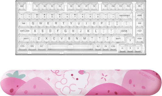 YUNZII X75 Mechanical Keyboard(Kailh Jellyfish Switch, Wired-White), Keyboard Wrist Rest (Pink)