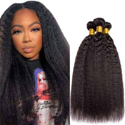 YOUNGHANN 24 26 28 Inch Natural Black Color Kinky Straight Bundles Human Hair Unprocessed Brazilian Virgin Hair Yaki Straight Bundles