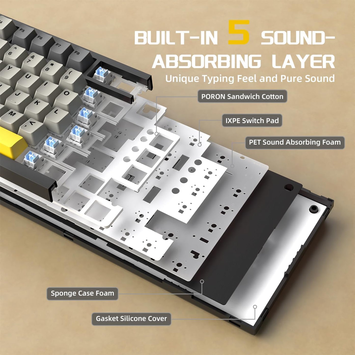 Attack Shark ajazz AK820 Pro 75% Mechanical Keyboard and Coiled Cable Hot Swappable Wireless 2.4GHz/Bluetooth/Wired TFT Screen & Knob Flying Fish Switch RGB Gasket Mount Custom Keyboard-Black