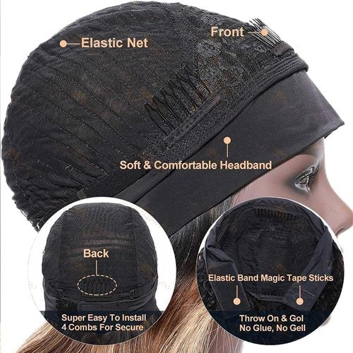 Ombre Headband Wig Human Hair for Black Women 20 Inch Body Wave Honey Blonde #4/27 Highlight Wear and Go Glueless Machine Made None Lace Front Colored