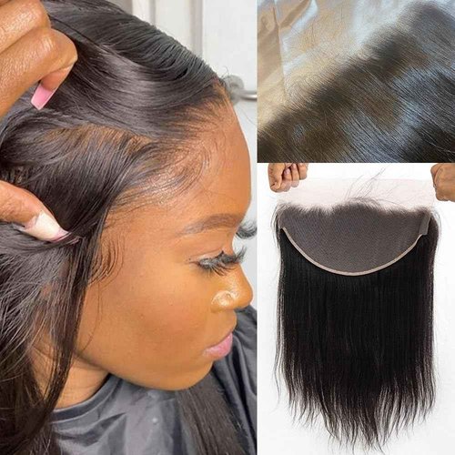 Topnormantic 13x6 Lace Frontal Human Hair, Ultra-Thin Invisible HD Transparent Swiss Lace Frontal Pre Plucked with Baby Hair Silk and Soft Straight Frontal with Small Single Knots Free Part 16 Inch