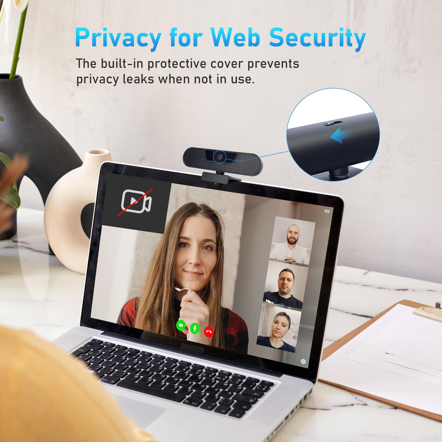 1080P 60FPS Webcam, VIZOLINK FHD computer video camera with 4 Noise-canceling Microphone, Privacy Cover and Tripod for PC/Mac, Work with Live Streaming, Gaming, Video Calls, ZOOM, Skype, OBS, Facetime