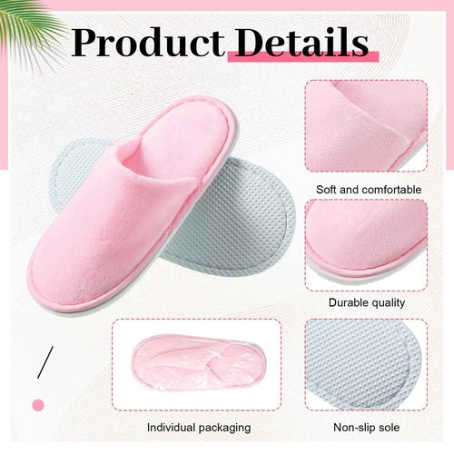 Twistover 24 Pairs Kids Disposable Slippers Non Slip Closed Kids Spa Slippers Comfortable Home Slippers Disposable Spa Indoor Outdoor Slipper for 4-12 Years Old Boys Girls Party Hotel Travel(Pink,S)