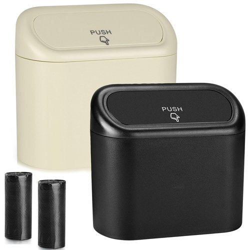 Accmor Car Trash Can with Lid, 2 Pack Leakproof Mini Vehicle Garbage Organizer Bin with 60 Pcs Trash Bag, Auto Dustbin Accessories for Car, SUV, Truck Interior