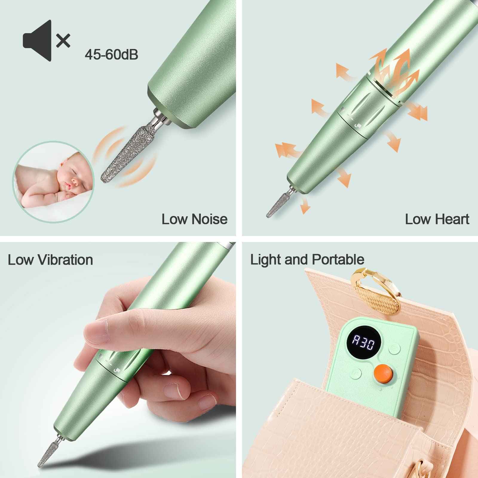 Professional Portable Nail Drill Kit Rechargeable Nail Machine Electric Cordless E-File Nail Drill Set with 7 Nail Bits, Manicure Pedicure Tool