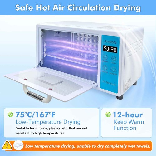 Anatole UV Light Nail Tool Cleaning Machine Dryer 10L Multifunctional Cleaner Box 160W Professional Manicure Tool Cleaning Cabinet with Stainless Steel Tray Rack for Beauty Salon Spa Barber Home 110V