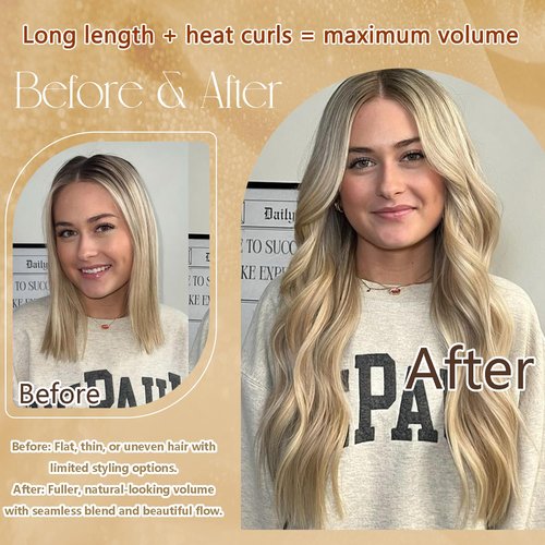 Blonde Highlights Human Hair Extensions Clip Ins 18 Inches Light Brown Mixed Bleach Blonde Straight Human Hair Clip in Extensions for Women 85g #8/22/8 7pcs