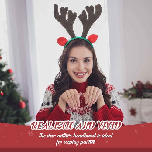 Zubebe 48 Pcs Christmas Reindeer Antlers Headbands with Ears Antler Xmas Elk Deer Headpiece Photo Booth Props Decoration for Holiday Adults Kids Xmas Costume Cosplay Party Favors Supplies