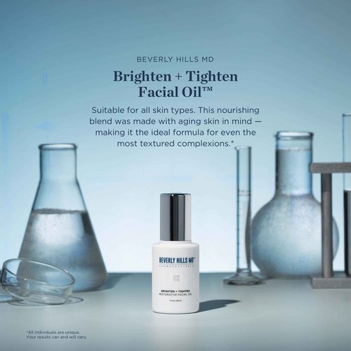 Beverly Hills MD Brighten + Tighten Restorative Face Oil- Reduce Wrinkles & Tone Skin, Anti-Aging Formula for an Even, Moisturized Complexion- Lighten Dark Spots on Face, Neck, Décolleté w/Vitamin C