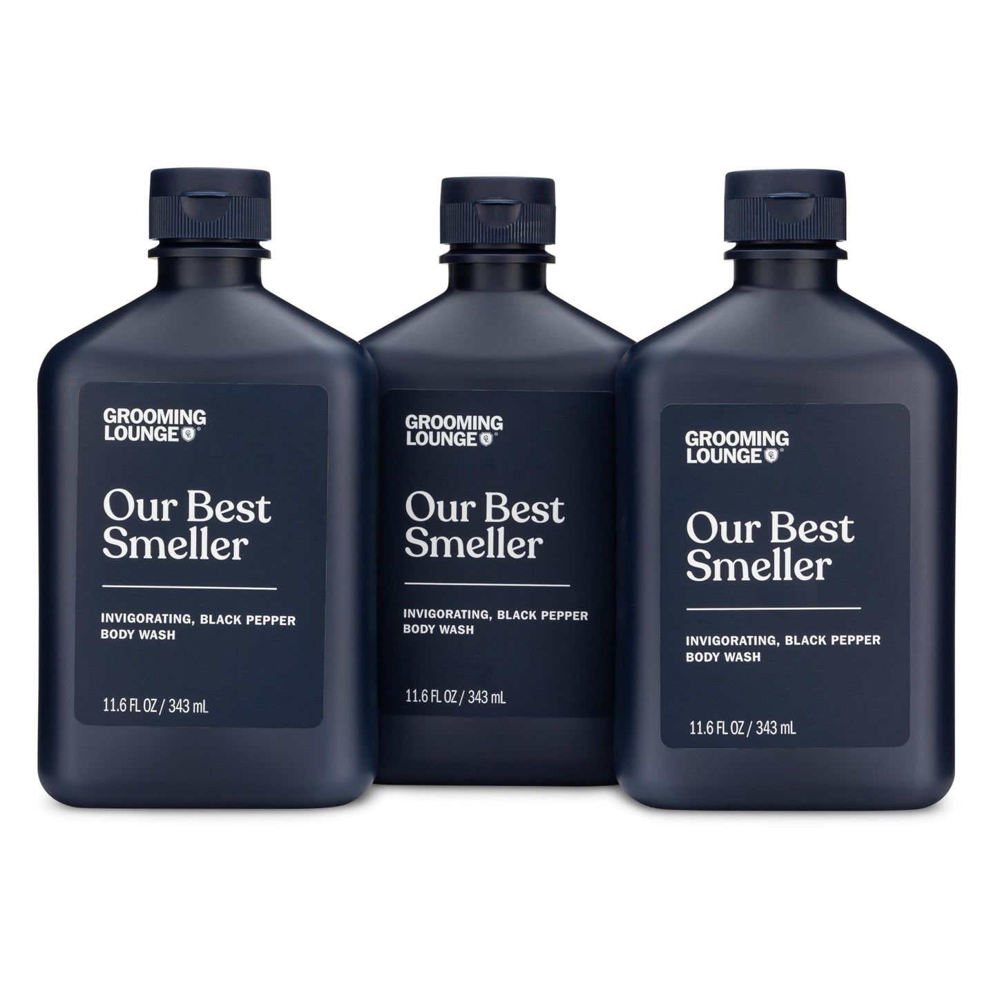 Grooming Lounge Our Best Smeller Body Wash - Moisturizing, Clarifying Travel Shower Scrub - Fresh, Classic, Suave Fragrance of Acai, Aloe Vera, Seaweed, and Black Pepper - Dry Skin Defense - 3 pack