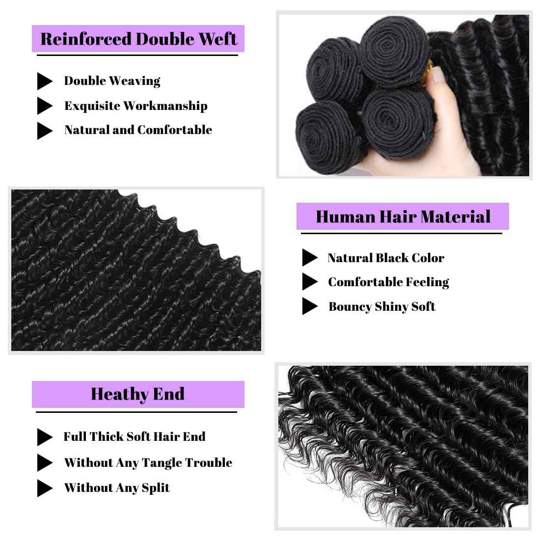 Human Hair Bundles with Closure (20 22 24+18 Closure) Deep Wave Bundles with Closure 100% Unprocessed Brazilian Virgin Curly Closure with Bundles Human Hair Weave with 4x4 Lace Closure Natural Color