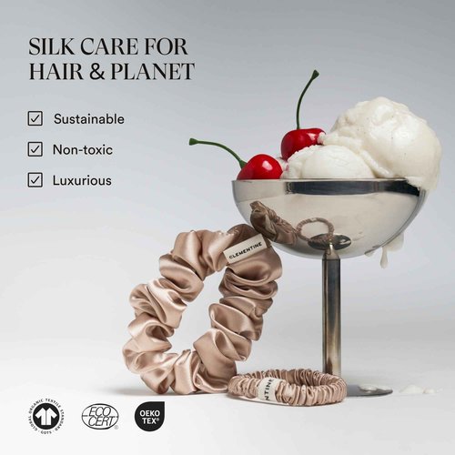 Clementine Sleepwear Organic Silk Scrunchie Set Ice Cream | 4 Skinny and 4 Midi Scrunchies Made with GOTS Certified Silk for Gentle, Frizz-Free Styling