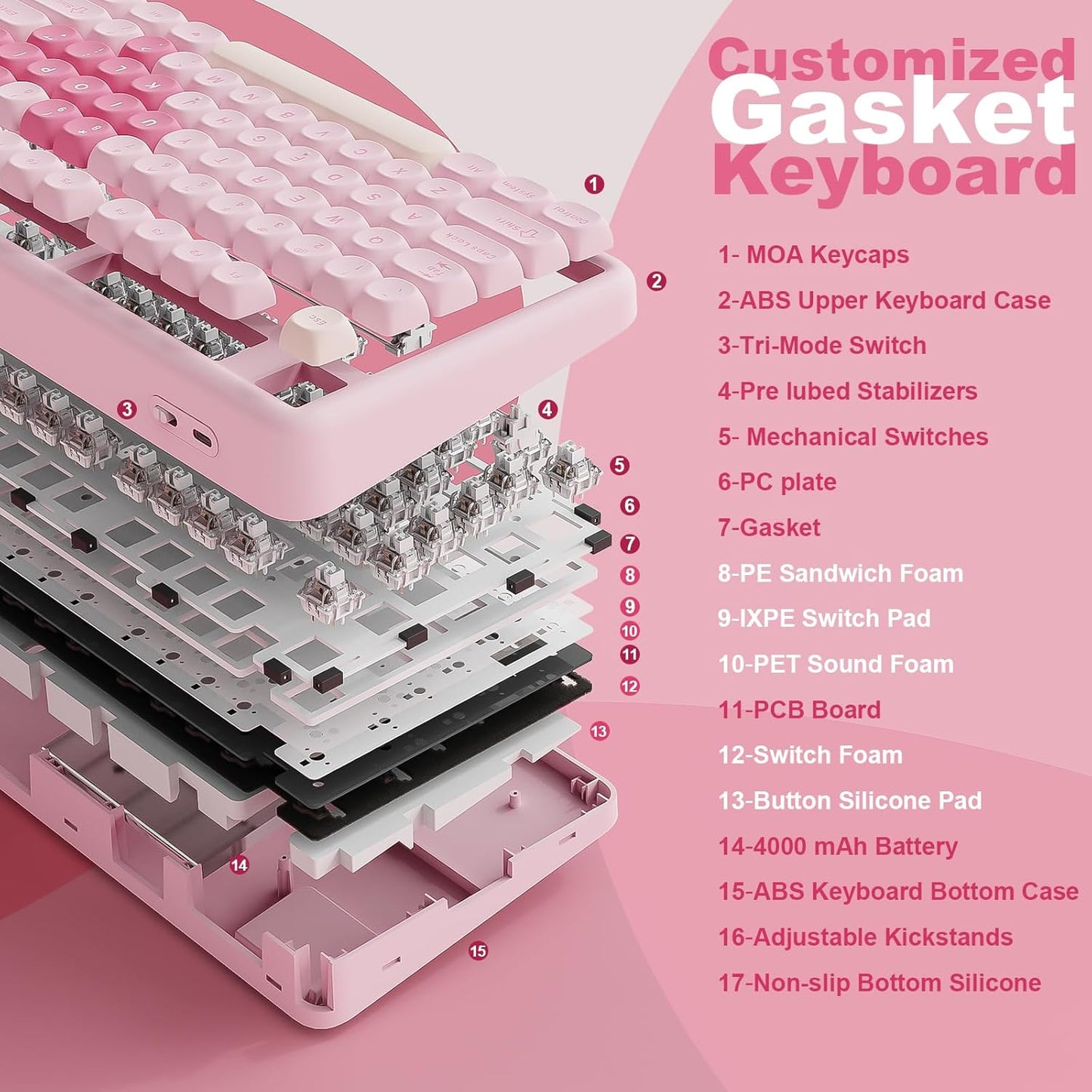 YUNZII B87 Wireless Mechanical Keyboard,QMK/VIA Programmable,TKL Layout 87 Keys,BT/2.4G/USB-C,Hot Swap Gasket Mount RGB Backlit Gaming with Wrist Rest for Win/Mac(Purple, Cocoa Cream V2)