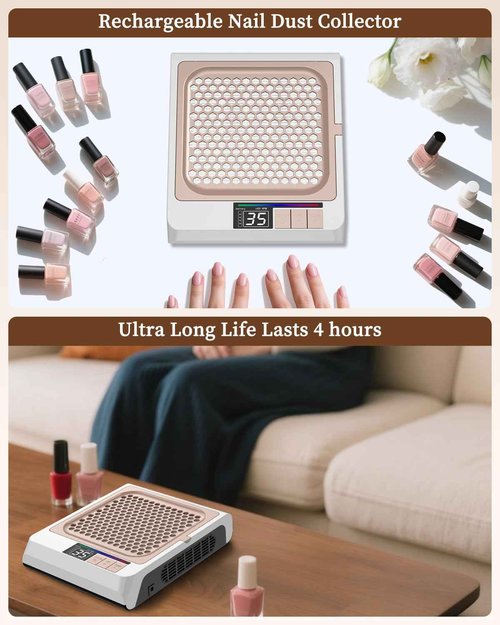 Nail Dust Collector Cordless, Quiet & 4 Upgraded Powerful Vacuum Dust Fans Adjustable Speed,80W Dust Suction Machine for Acrylic Gel Nail Polish Manicure Pedicure Tool at Home or Salon Nail Tech-White