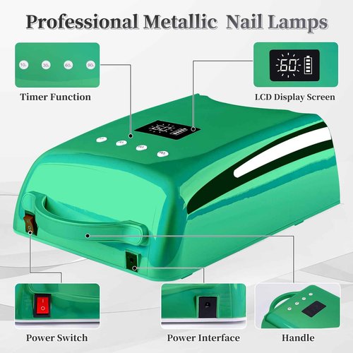 BOMOQING UV Nail Lamp, 78W Cordless LED Nail Dryer for Gel Polish with 4 Timer Settings & LCD Display, Fast Nail Light Curing Lamp for Salon (Green)