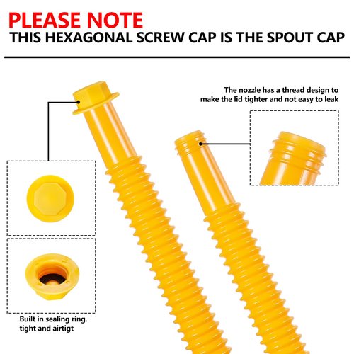 Gas Can Spout Replacement Kit, Gas Can Nozzle Replacement (5 Kit-Yellow) All gaskets are installed and ready to use upon receipt. For 1/2/5/10 gallon gas can. Easy and convenient to use