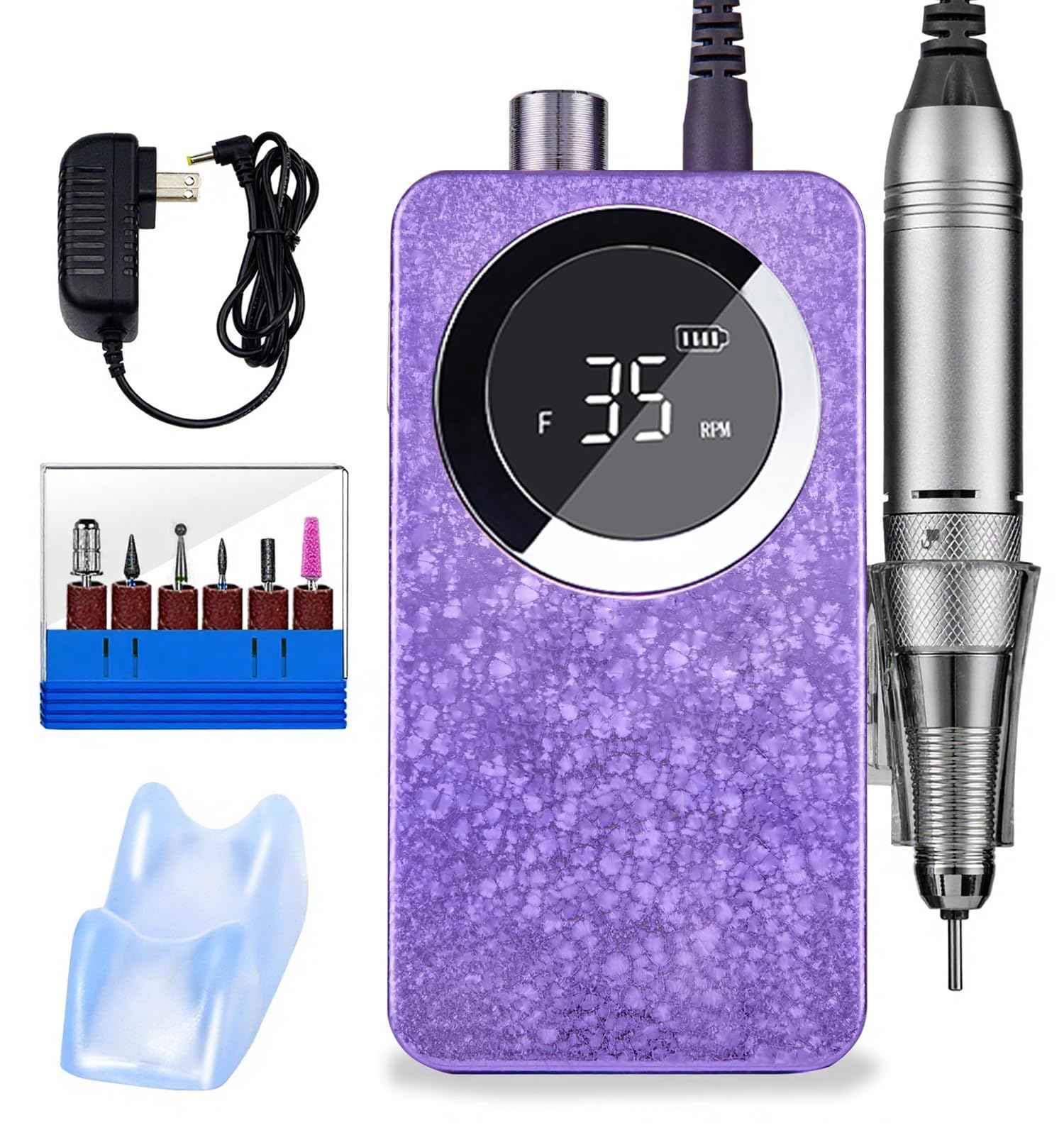 Lumcrissy Professional Cordless Electric Nail Drill Kit – 35000 RPM Rechargeable E File with 10+ Hour Battery, 6-in-1 Bits – Portable Acrylic Gel Remover for Salon/Home,Drills para Uñas Professional