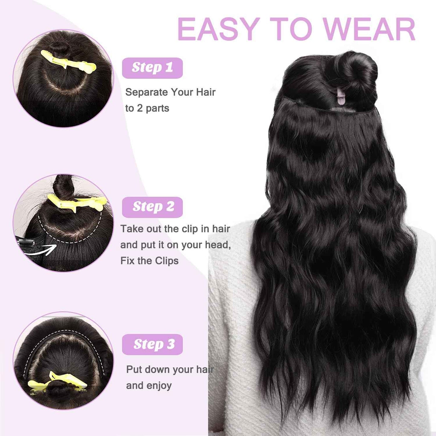 Human Hair Clip in Hair Extensions Invisible Hairpiece Brazilian Human Hair Jet Black 24Inch 120G for Women Adding Hair Volume Double Weft Silky Straight PU Clip in Hair Extensions