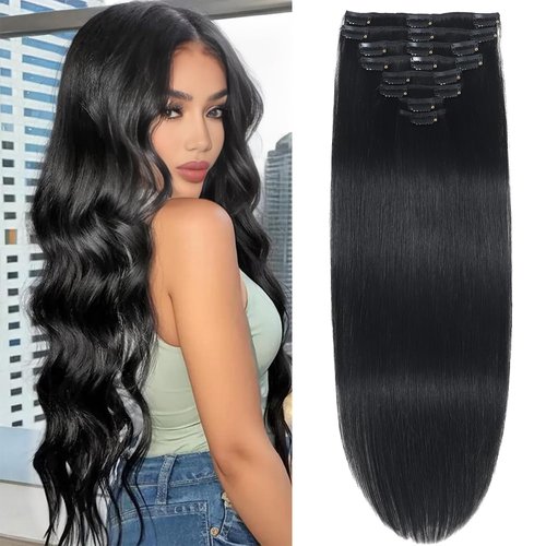 Clip in Hair Extensions Real Human Hair Clip in Extensions for Women Seamless Invisible Jet Black Natural Remy 100% Human Clips ins Extension 8pcs Double Weft 22 inch 4oz/110g