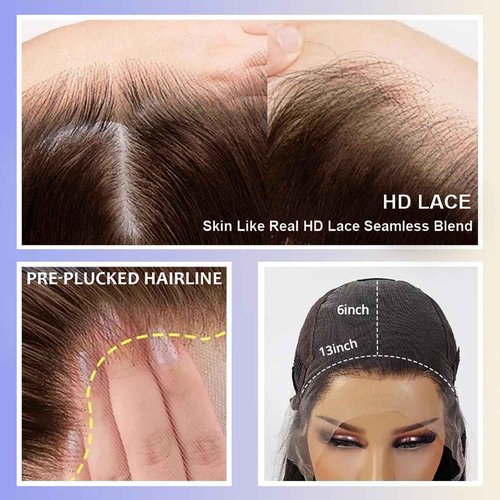 Eubeauty Chocolate Brown Lace Front wig 13×6 Body Wave Lace Front Wigs Human Hair 200 Density HD Lace Brown Human Hair wig Pre Plucked Pre Bleached Knots(Brown, 22 inch)