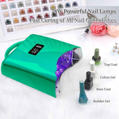 BOMOQING UV Nail Lamp, 78W Cordless LED Nail Dryer for Gel Polish with 4 Timer Settings & LCD Display, Fast Nail Light Curing Lamp for Salon (Green)