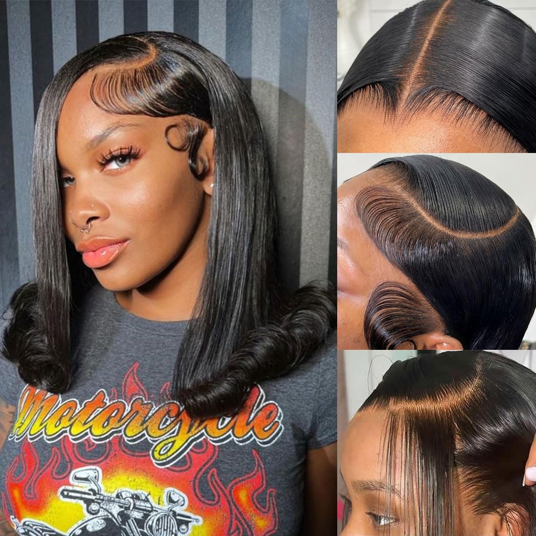 16 Inch Straight Human Hair Wigs 13×4 Straight Lace Front Wigs 220 Density Double Drawn Blunt Cut Long Bob Wig for Black Women Pre Plucked Bleached Knot Brazilian Hair HD Transparent Lace Frontal Wig