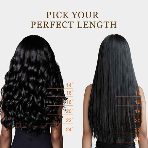 Miskoey Clip in Hair Extensions Real Human Hair, Invisible Seamless Straight Remy Human Hair Extensions Clip ins for Women (1B Natural Black, 16‘’)