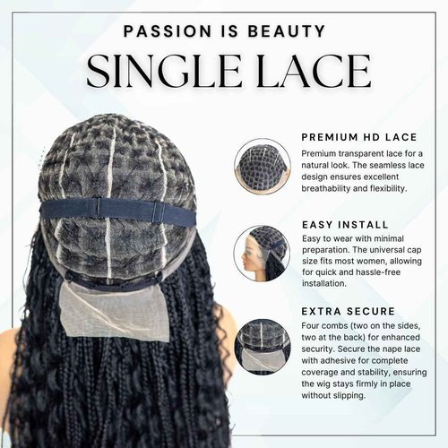 PIB 24'' Full Lace Bohemian Box Braid Wig - Knotless Braided Wigs for Black Women - Synthetic Braided Wig with Natural Baby Hair - Off Black and Light Brown #1B27